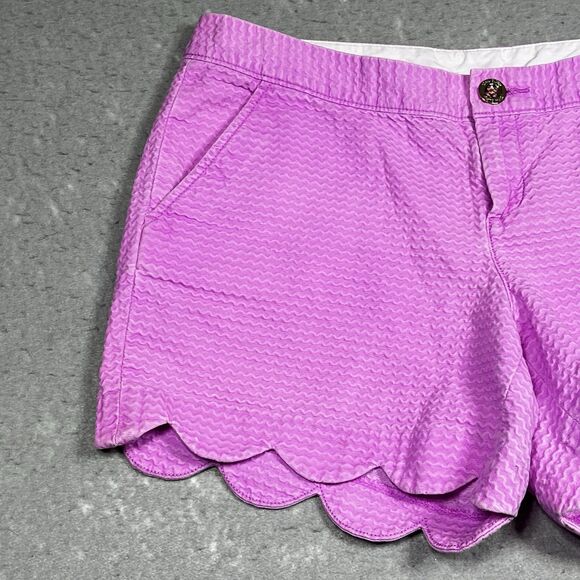 Lilly Pulitzer Shorts Buttercup Knit Womens 6 Purple Stretched Pockets Scalloped - Picture 4 of 14